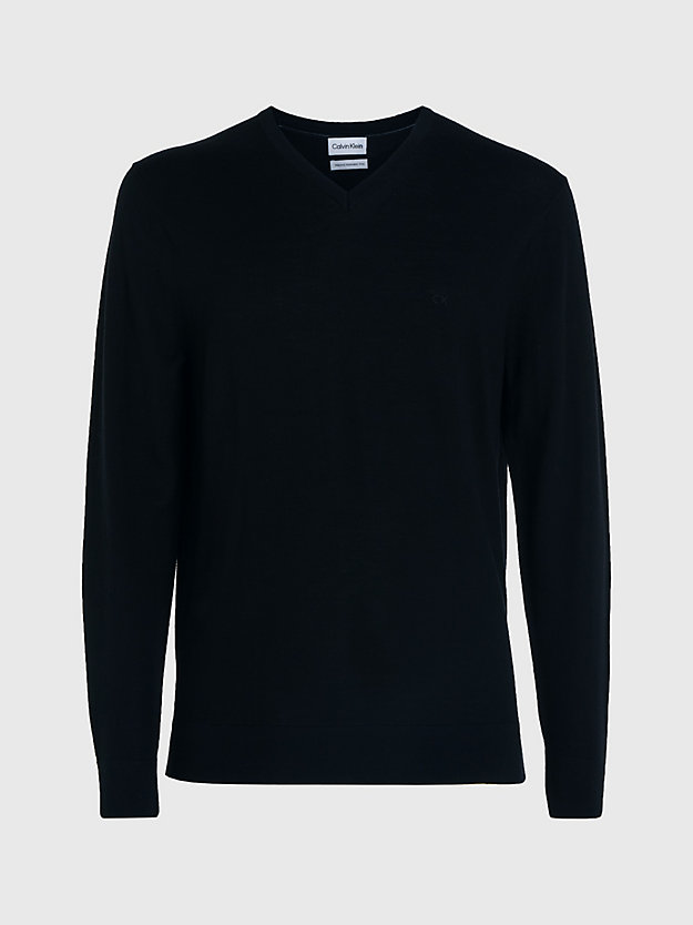 ck black merino wool v-neck jumper for men calvin klein