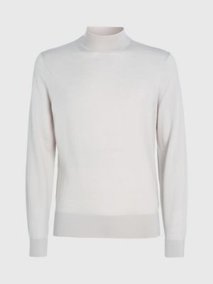 stony beige merino mock neck jumper for men calvin klein