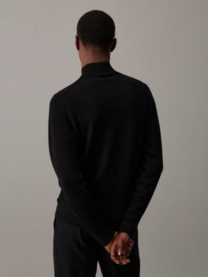 black merino trui met hooggesloten hals voor heren - calvin klein