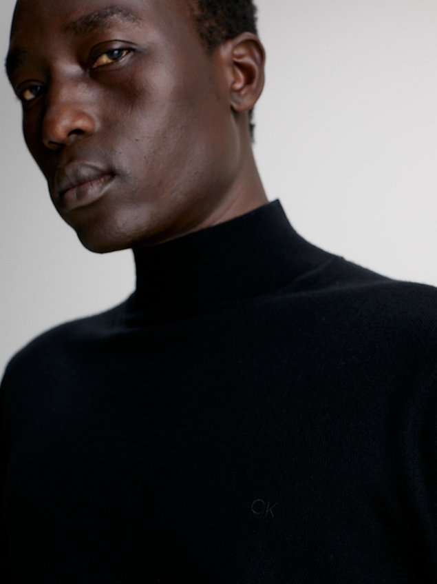 maglione con collo a lupetto in lana merino black da uomo calvin klein