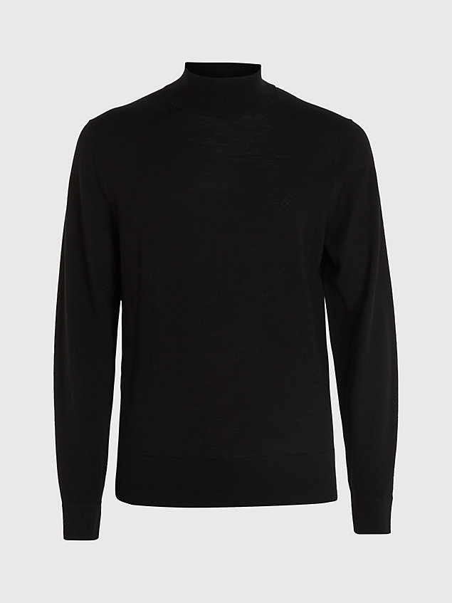 black sweter z półgolfem z wełny merynosa dla mężczyźni - calvin klein