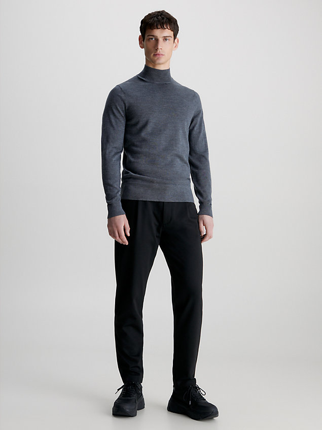grey sweter z półgolfem z wełny merynosa dla mężczyźni - calvin klein