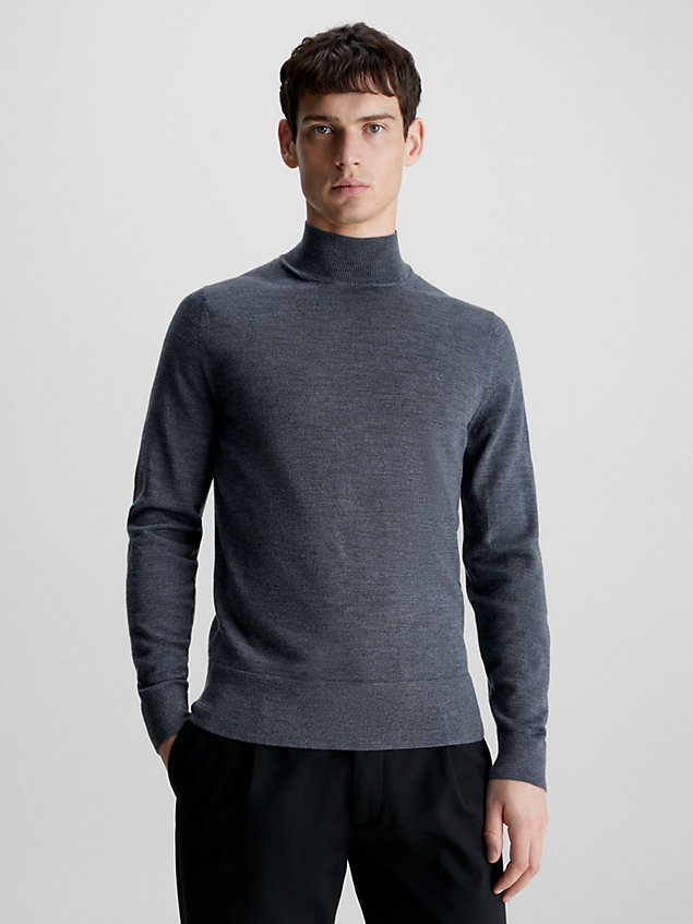 grey sweter z półgolfem z wełny merynosa dla mężczyźni - calvin klein