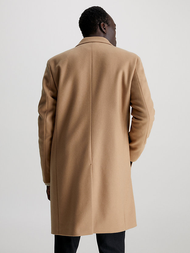 camel wool cashmere blend coat for men calvin klein