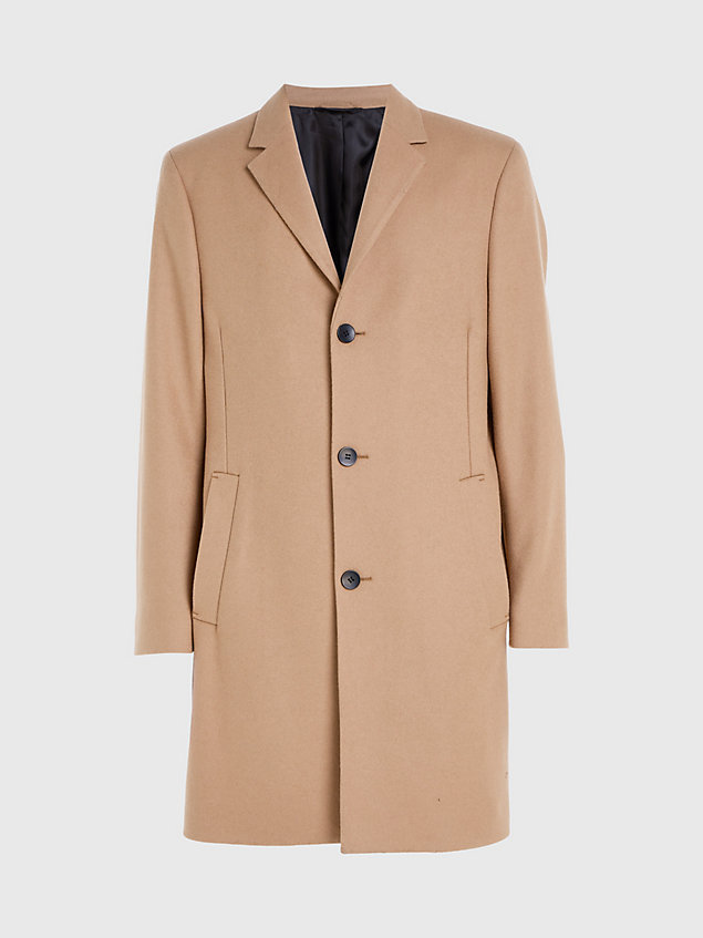 beige wool cashmere blend coat for men calvin klein