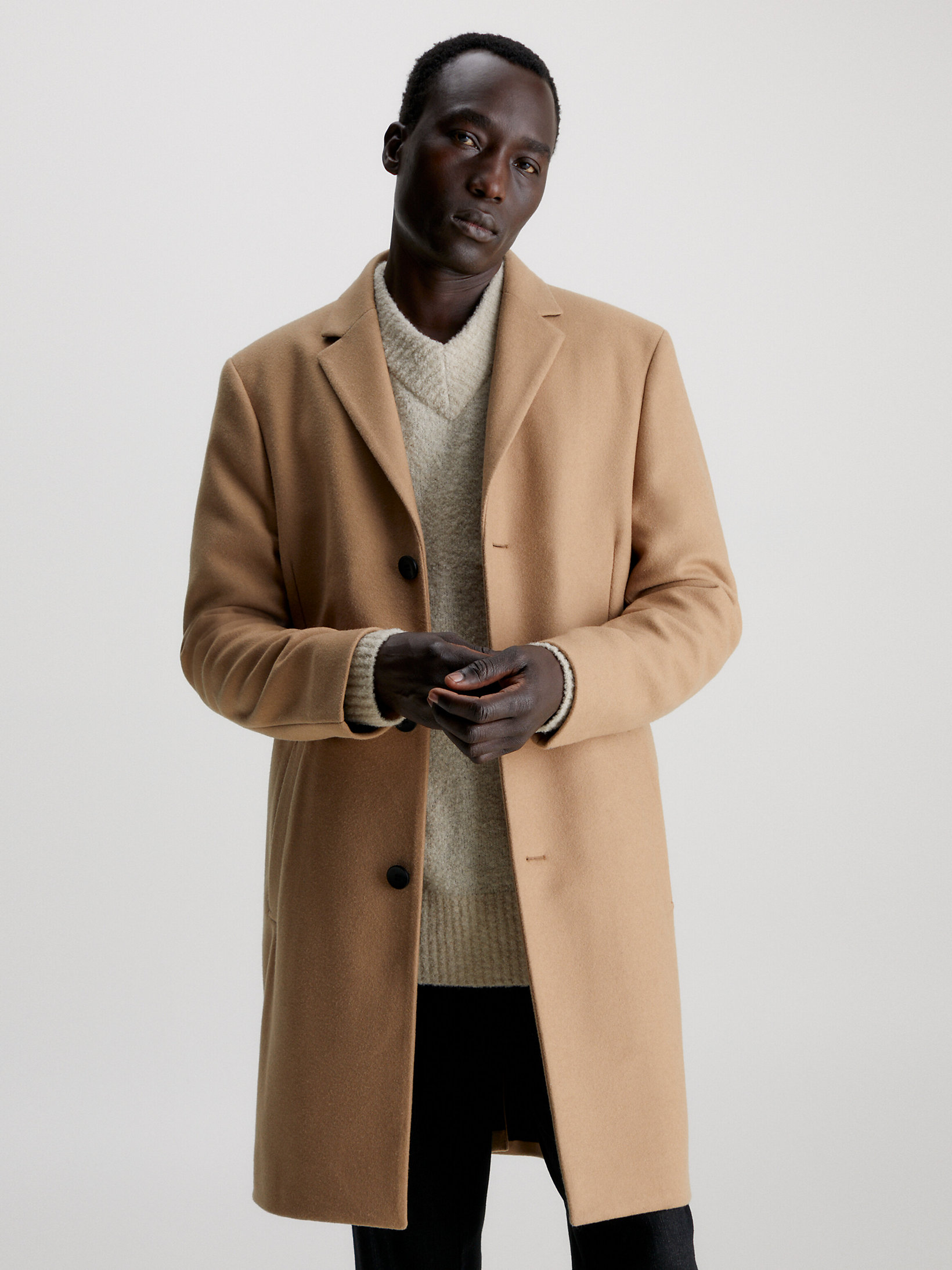 Camel Recycled Wool Coat undefined men Calvin Klein