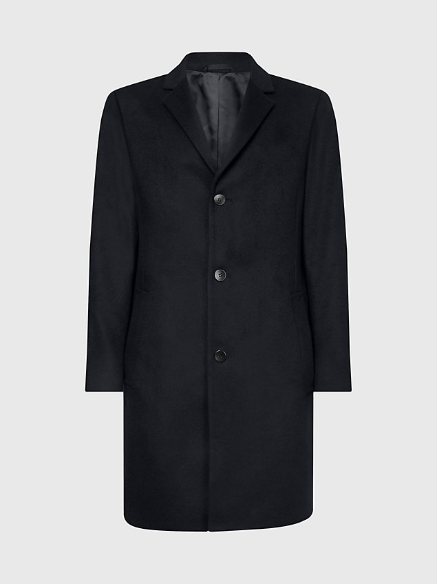 black wool cashmere blend coat for men calvin klein
