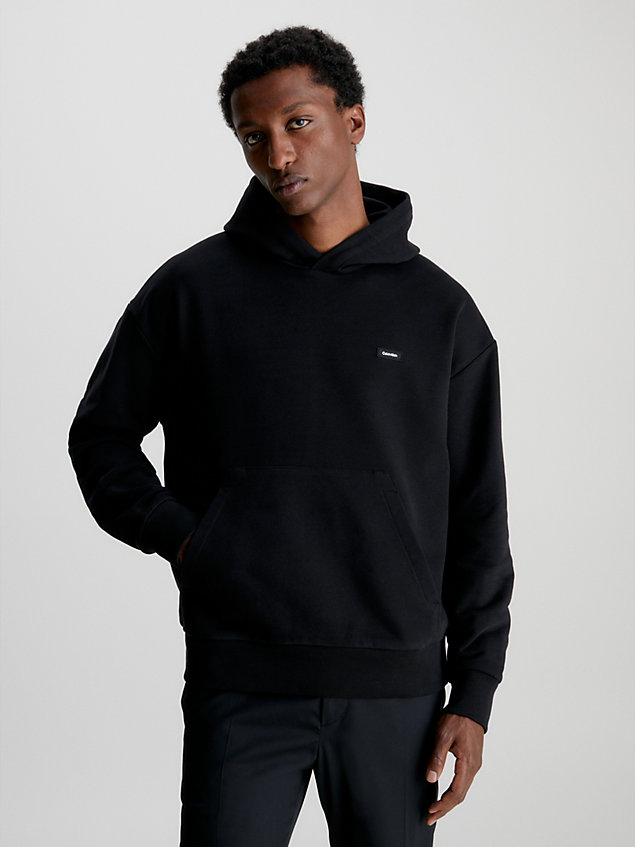 sweat-shirt à capuche en coton avec micro-logo black pour hommes calvin klein
