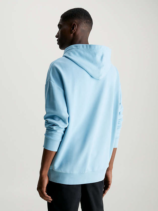 sweat-shirt à capuche en coton avec micro-logo blue pour hommes calvin klein