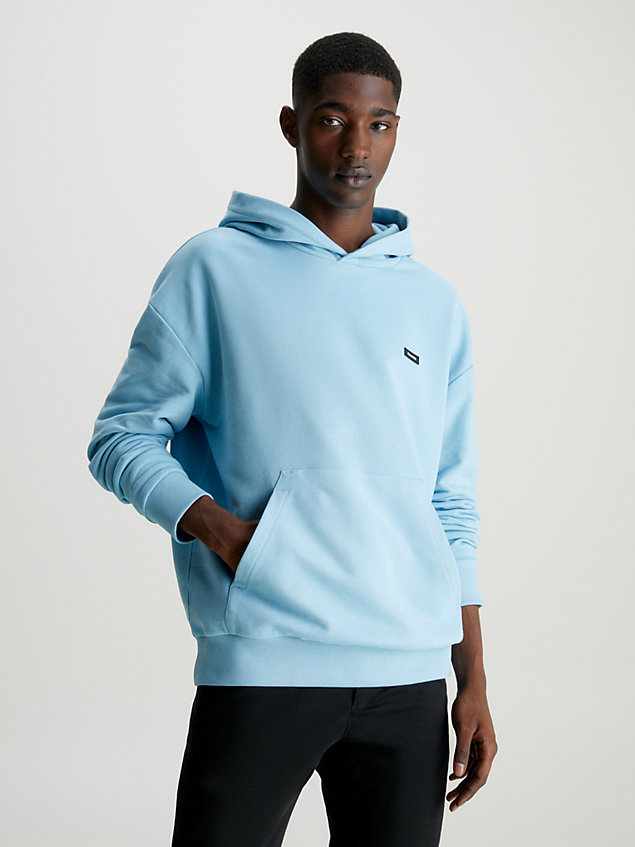 blue cotton micro logo hoodie for men calvin klein