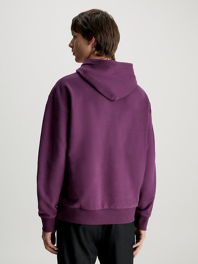 felpa con cappuccio e micro logo in cotone purple da uomo calvin klein
