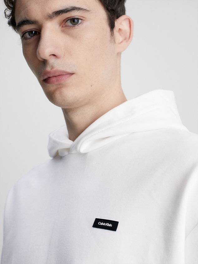 white hoodie aus baumwolle mit mikro-logo für herren - calvin klein