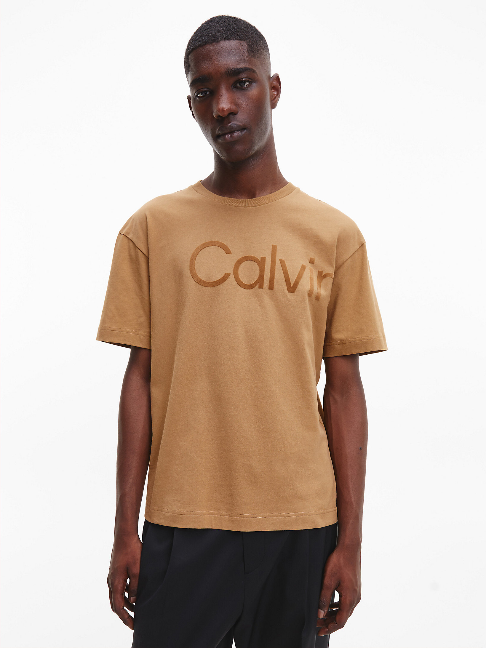 Caramel Relaxed Organic Cotton Logo T-Shirt undefined men Calvin Klein