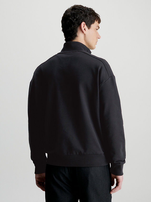black sweatshirt mit reißverschluss am kragen für herren - calvin klein
