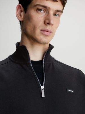 black zip neck sweatshirt for men calvin klein