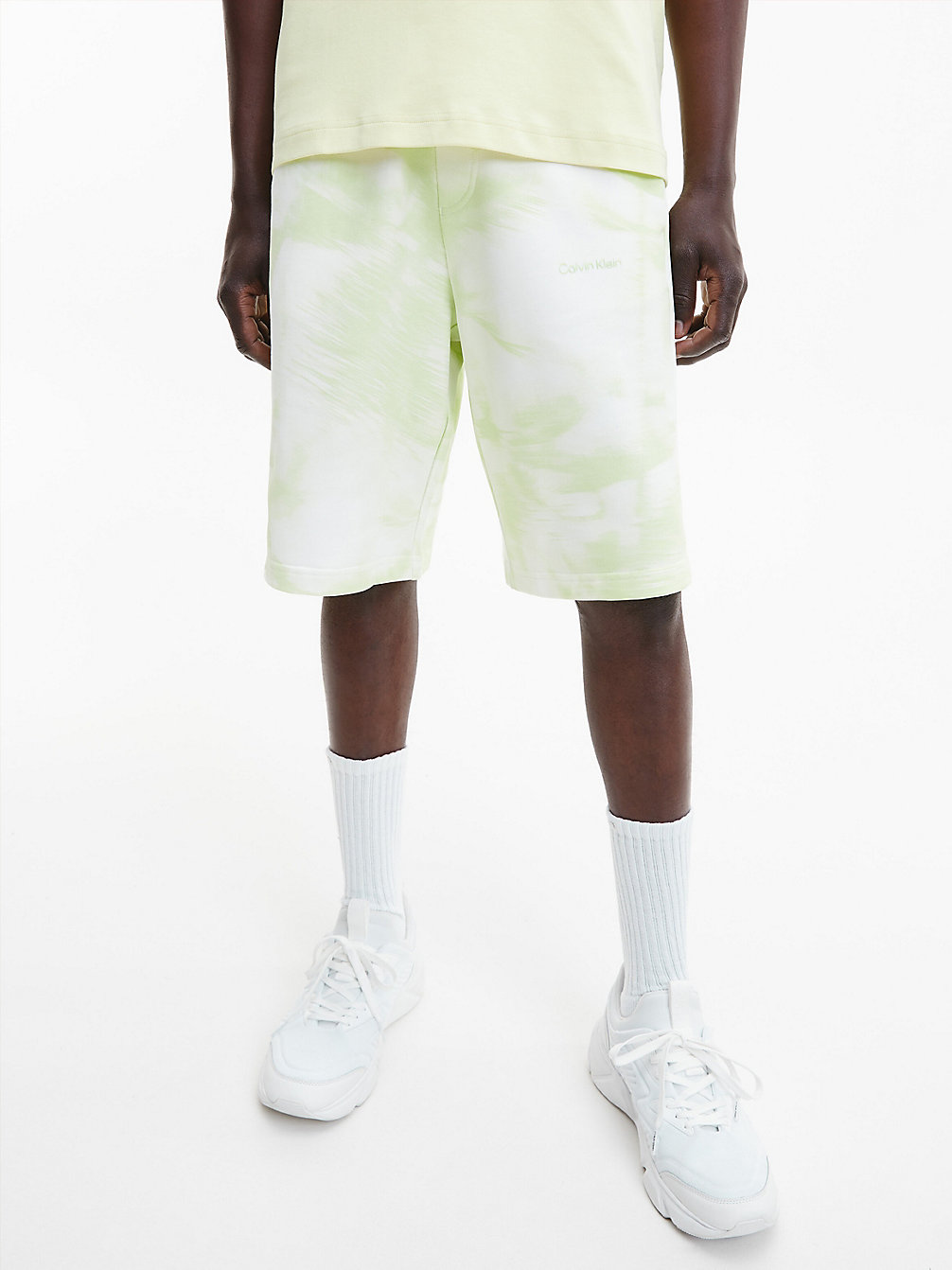 ECRU / GREEN Organic Cotton Printed Jogger Shorts undefined men Calvin Klein