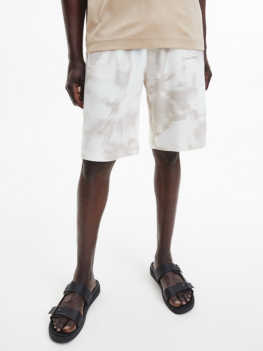 ECRU / STONEY BEIGE Organic Cotton Printed Jogger Shorts undefined men Calvin Klein