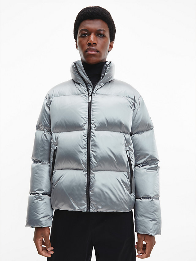 Silver Relaxed High Shine Puffer Jacket undefined men Calvin Klein