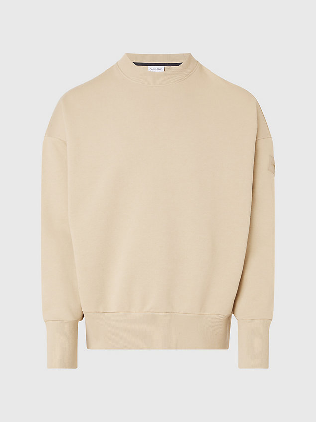 beige organic cotton terry sweatshirt for men calvin klein