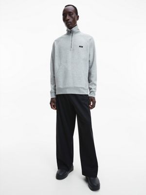 MID GREY HEATHER Relaxed High Neck Zip Sweatshirt for men CALVIN KLEIN