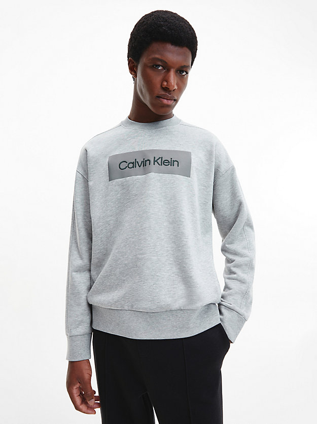 mid grey heather relaxed fleece logo sweatshirt for men calvin klein