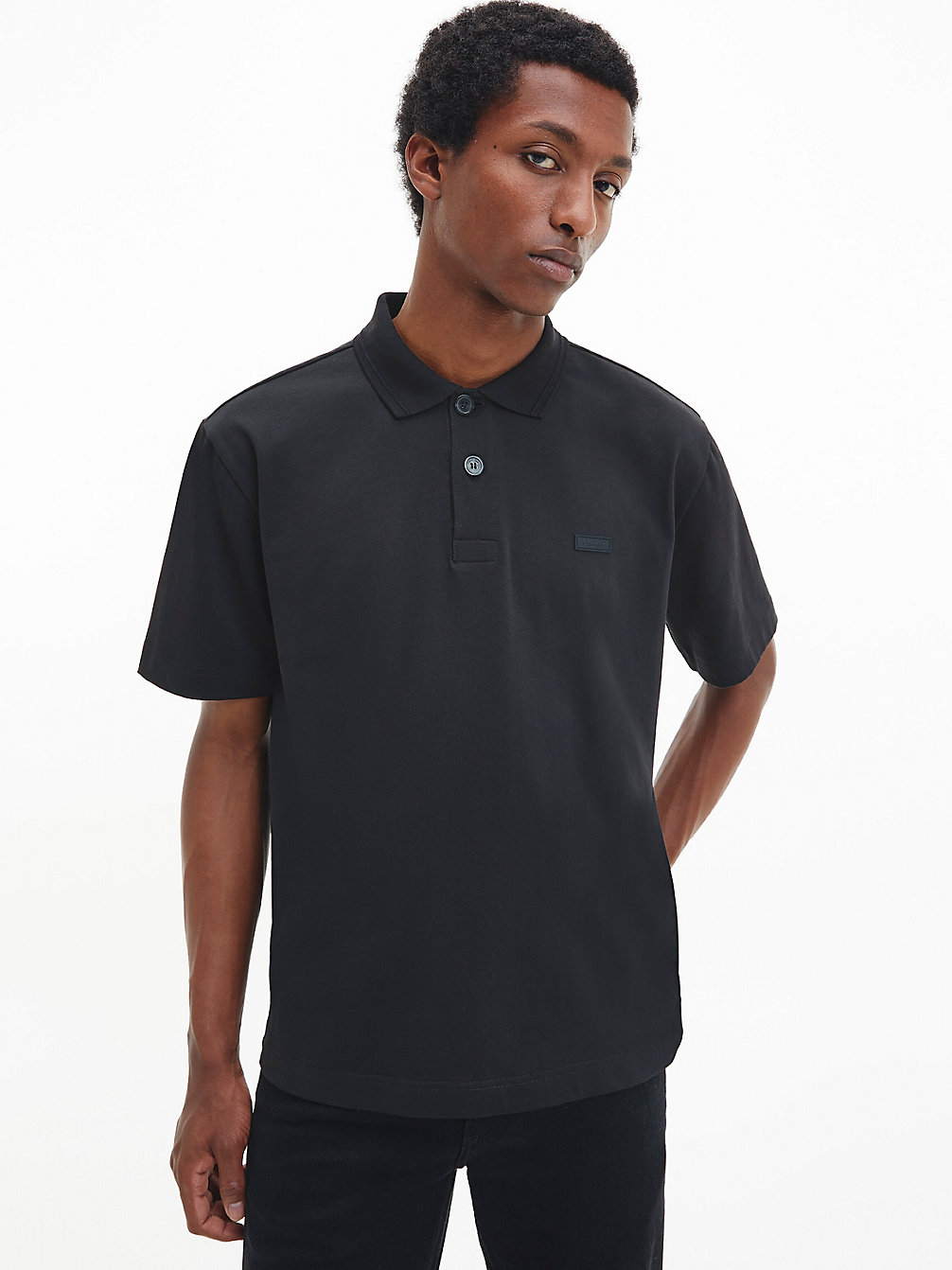 T-Shirt Modello Polo In Cotone Biologico Taglio Relaxed > CK BLACK > undefined uomo > Calvin Klein