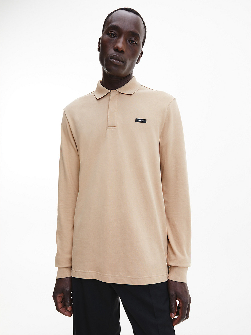 TRAVERTINE Slim Pique Long Sleeve Polo Shirt undefined men Calvin Klein