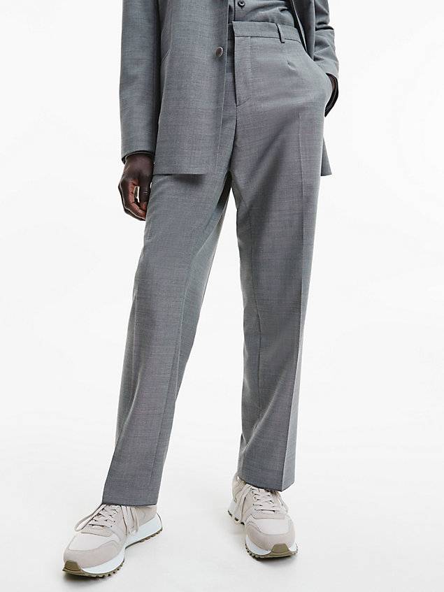 grey two tone wool blend trousers for men calvin klein