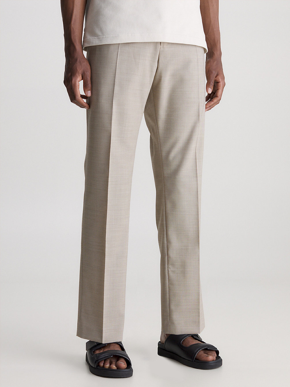 Pantaloni In Misto Lana Bicolor > TRAVERTINE > undefined uomo > Calvin Klein