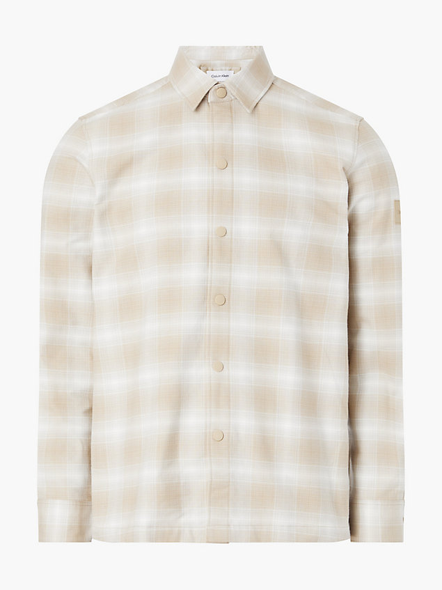 beige fleece twill checkered overshirt for men calvin klein