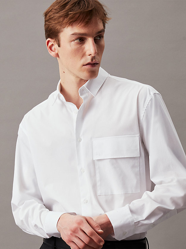 BRIGHT WHITE Relaxed Poplin Stretch Shirt for men CALVIN KLEIN