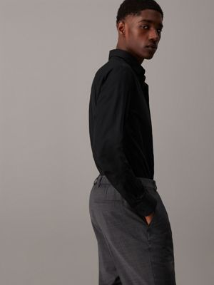 chemise slim en popeline élastique black pour hommes calvin klein