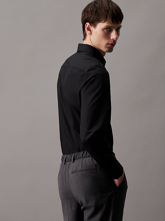 black slim poplin stretch overhemd voor heren - calvin klein
