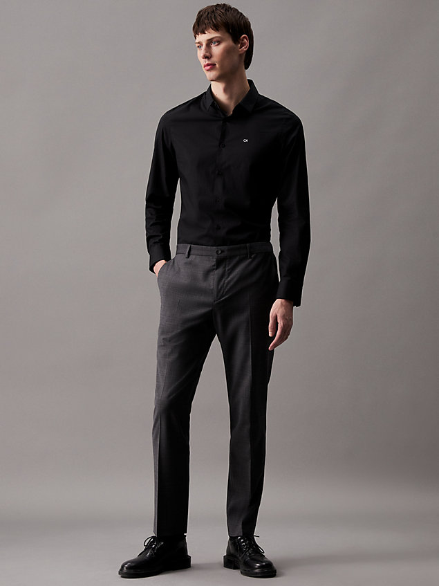 black popelinowa wąska koszula ze stretchem dla mężczyźni - calvin klein