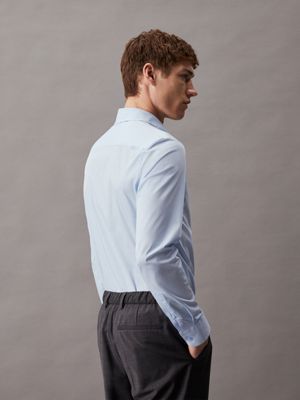 calm blue slim poplin stretch shirt for men calvin klein