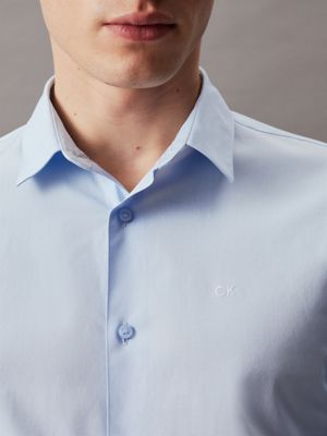 calm blue slim poplin stretch shirt for men calvin klein