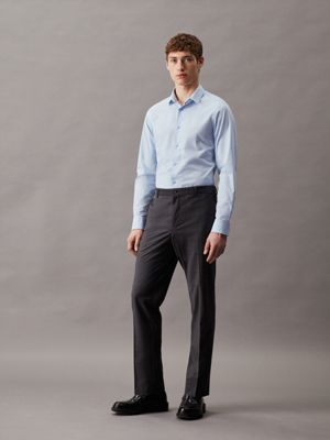 calm blue slim poplin stretch shirt for men calvin klein