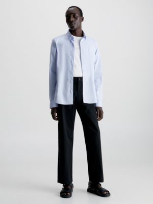 camicia aderente in popeline elasticizzato light blue da uomini calvin klein