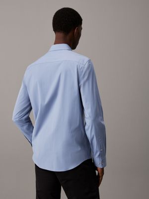 chemise slim en popeline élastique blue pour hommes calvin klein