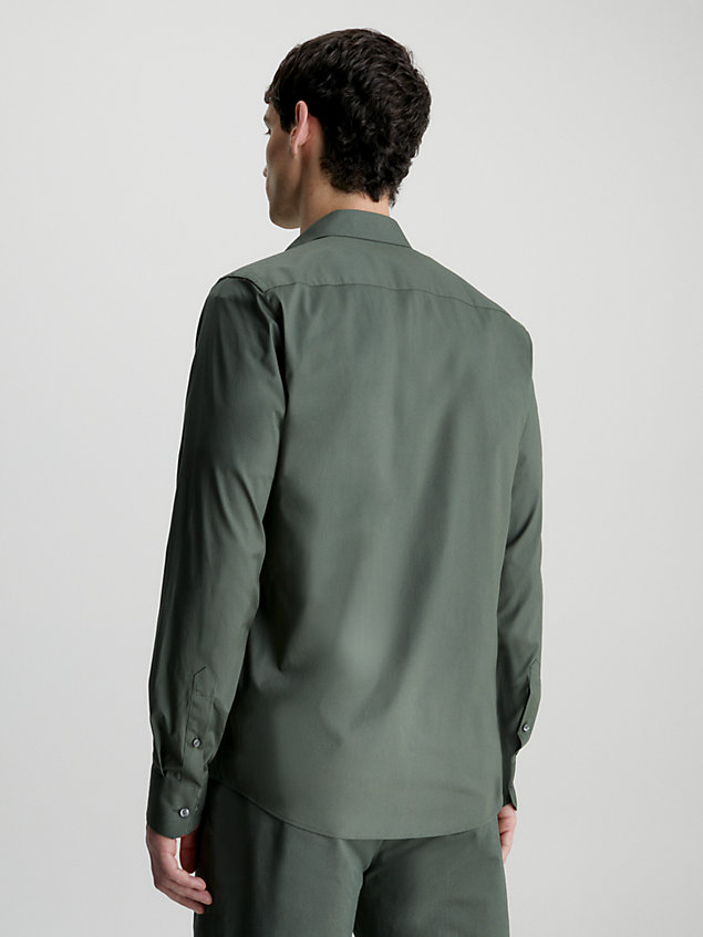 green slim poplin stretch overhemd voor heren - calvin klein