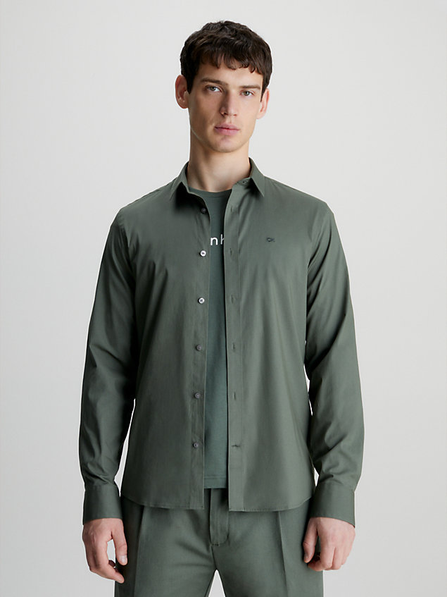 green slim poplin stretch shirt for men calvin klein
