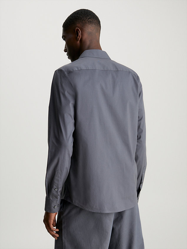 grey popelinowa wąska koszula ze stretchem dla mężczyźni - calvin klein