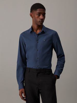 blue slim poplin stretch shirt for men calvin klein