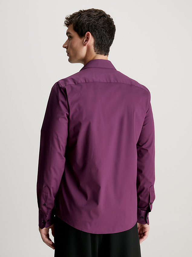 purple slim poplin stretch overhemd voor heren - calvin klein