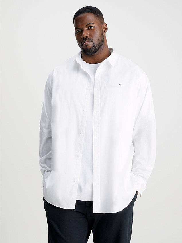 camisa de popelín slim de talla grande white de hombres calvin klein