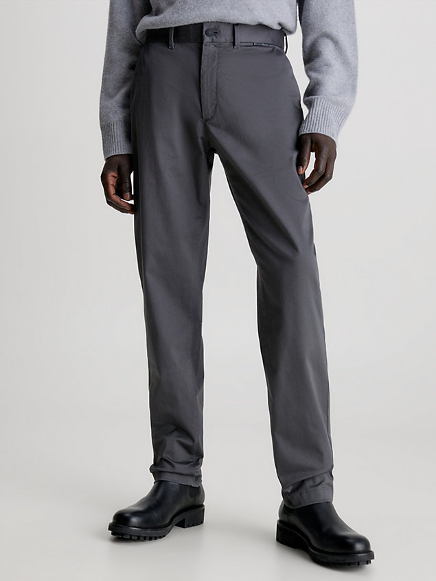 grey slim stretch chino trousers for men calvin klein