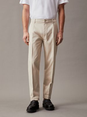 stony beige cropped tapered trousers for men calvin klein