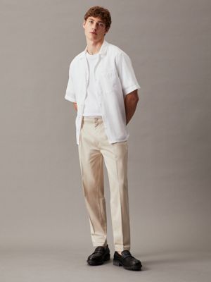 beige cropped tapered trousers for men calvin klein