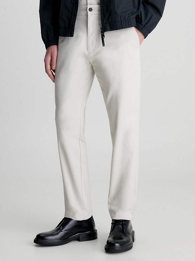 stony beige cropped tapered twill trousers for men calvin klein