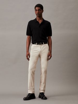 stony beige slim belted chino trousers for men calvin klein